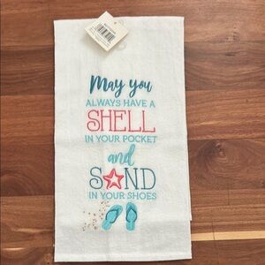 White and Blue Beach-Themed Hand Towel